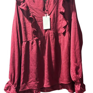 ANDREE BY UNIT Red Ruffled Long Sleeve Blouse​